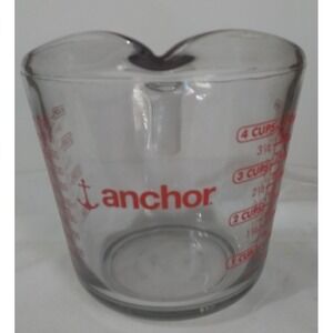 Anchor Glass Measuring Pitcher Cup 4 Cups 1 Quart 1 Litre Red Lettering